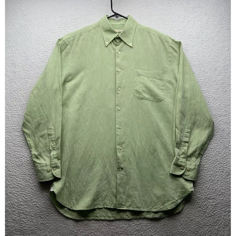 VTG Peter Millar Button Up Shirt Mens Medium M Golf Green Linen Blend Cassique